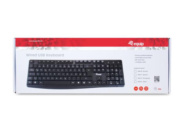 Equip USB Keyboard Tastatur Kabelgebunden  schwarz, deutsch Soft-Touch-Tasten